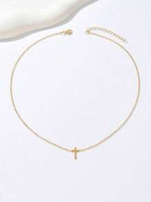 Minimalist Gold Cross Pendant Necklace, Elegant Religious Faith Jewelry For Women, Ideal Daily & Gift Accessory - Vàng - Xem 3