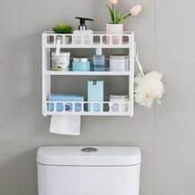 Estante para baño, organizador de baño de 2 niveles, estante para toallas de baño, organizador multifuncional para cocina, soporte para especias, blanco. - C - Ver 4