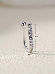 Nooxian 1pc Micro-Inlaid Zirconia U-Shaped Nose Ring, Minimalist Rhinestone Nose Stud/Clip For Women - Silver - View 10