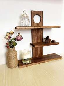 1 pezzo Portaoggetti in legno multistrato, portabicchieri, mensola di stoccaggio, supporto da parete per decorazioni autunnali, vassoio di stoccaggio, bacheca per gioielli, espositore per gioielli, supporto espositivo decorativo, vassoio di stoccaggio di medie dimensioni, supporto antico - Castano - Visualizzare 2