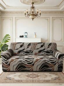 1pc Milk Silk Geometric Print Sofa Cover, Dust-Proof And Dirt-Resistant, Elastic Full Coverage Sofa Protector, Living Room Home Decor, Fits 1/2/3/4 Seater Sofa, All Season, Machine Washable, Pillow Cover Not Included - Grey - View 1