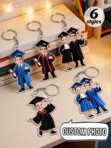 1 pieza Llavero de foto de graduación personalizable de acrílico, llavero de foto de estudiante de graduación personalizado, llavero con diseño de graduación de dibujos animados, recuerdo de graduación, adecuado para mochila y llaves, graduación única 2026, regalo de cumpleaños para amigos, uso diario, colgante, regalo para novio - Multicolor - Ver 3