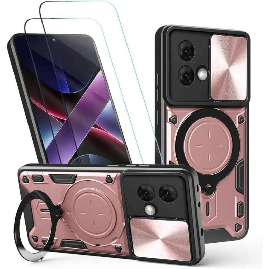 Case For Moto G84 5G - With Screen Protector And Built-In Phone Stand - Pink, 42521939 - Brown - View 1