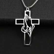1pc Stainless Steel Pendant Cross Necklace Is A Religious Prayer Jewelry Talisman For Men Believers As A Gift. - 銀 - 查看 5