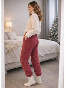 Women's Teddy Plush Pants, Comfortable For Winter, Cold Weather, And Casual Sleepwear. - roxo - Xem 2