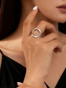 Set de 2 anillos abiertos con forma de V de doble capa simple para mujeres, decoración para fiesta de verano - Plata 2 - Ver 2