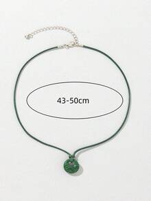 1pc Fashionable Minimalist Stone Pendant Necklace, Suitable For Daily Wear - Dark Green - View 3
