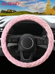 1pc Soft Pink Plush Steering Wheel Cover, Cute & Warm Plush, Universal 15 Inch, Suitable For Women & Girls, Fits Cars, Sedans, SUVs, Trucks - A - View 2