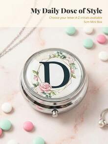 1pc 3-Compartment Portable Pill Case, Polished Metal Material, French Luxury Floral & Letter Print Round Lid Compact Pill Box, Moisture-Proof Carry-On Storage Box, Suitable For Daily Commute, Travel, Elderly, Pregnant Women, Office Workers - one-size - View 37