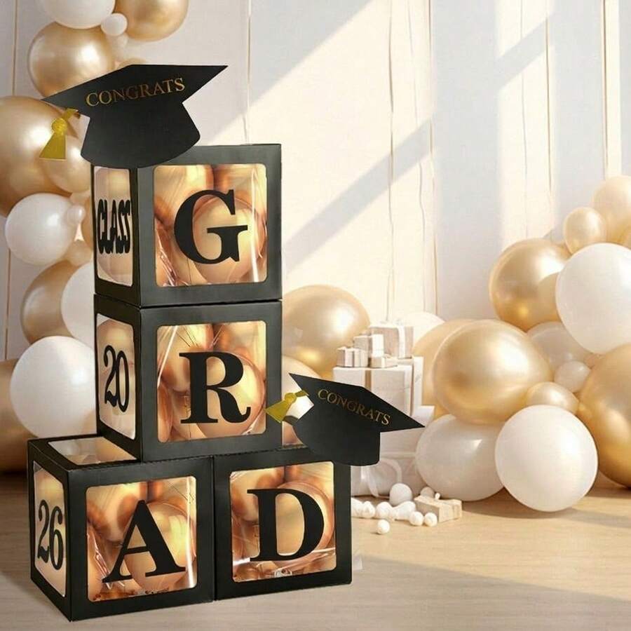 13件套2025/2026毕业季装饰品，2025/2026毕业派对黑白气球盒，带GRAD字母，适用于幼儿园、学前班、高中、大学毕业派对用品