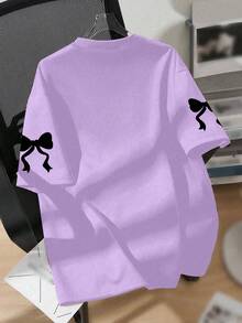1pc Teen Girl Y2K Style #23 Graphic T-Shirt For Girls, Cute Personalized Design, Soft & Comfortable Fabric, Suitable For Summer School & Casual Wear - Purple - View 2