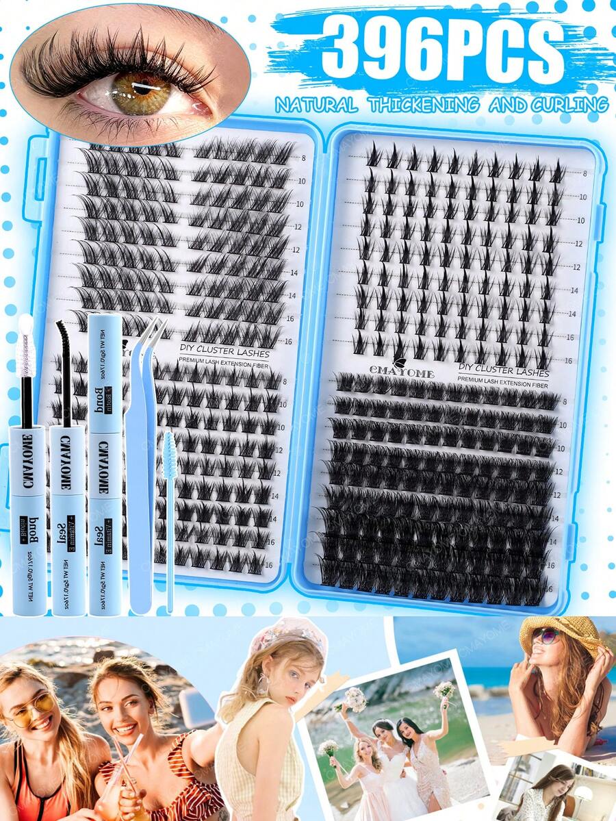 396/552/558/576片装 D型卷曲枫叶形新款猫眼假睫毛，10-16毫米密度秋季枫叶假睫毛，DIY睫毛簇，自然妆效，超浓密，柔软，轻盈，可重复使用，分段式假睫毛 - 淺藍色 - 查看 1