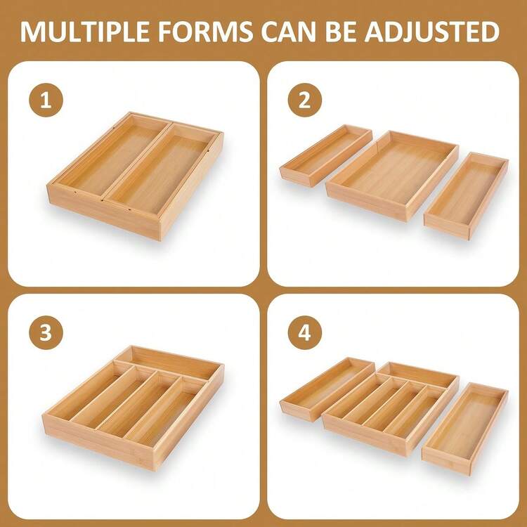 Bamboo Kitchen Drawer Organizer, Expandable Silverware Tray For Drawer, Multi-Slot Silverware Organizer & Utensil Drawer Organizer For Cutlery - Wood Color - View 7
