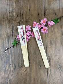 1把中式墨梅折扇，丝绸新娘优雅梅花丝绸扇 - 彩色 - 查看 3