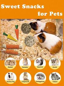 2/6/14/20pcs Mixed Color Rabbit Chew Toy Set, Handmade Woven Carrot Hemp Rope Ball, Loofah, Apple Wood Hanging Teething Toys, Suitable For Rabbits, Hamsters, Guinea Pigs, Indoor Teething Entertainment, Cute Holiday Pet Gift - View 4