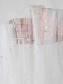 1pc Faux Pearl Sheer Fabric Photography Backdrop – Table Runner, Pearl Tablecloth, Wedding Arch & Reception Decor, Bridal Shower, Party Decoration, Bridal Veil - trắng - Xem 7