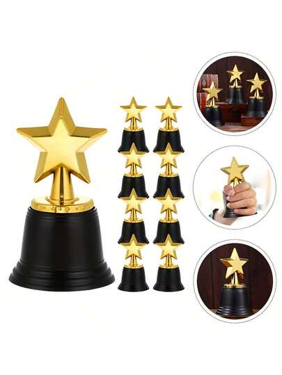 6/12pcs Gold Star Shaped Plastic Trophy, Suitable For Props, Award Prizes, Competition Prizes, Graduation Gifts And Party Favors, Mini Gold Star Trophies, Plastic Achievement Trophies, Suitable For Sports Games Props, Office Party Favors, Accessories