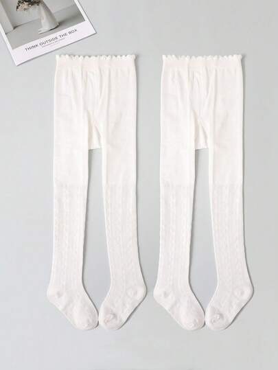 2pcs Girls' White Minimalist Mesh Tight Leggings, Fashionable Versatile Student Tights, Suitable For Girls' Daily Wear, Spring/Summer