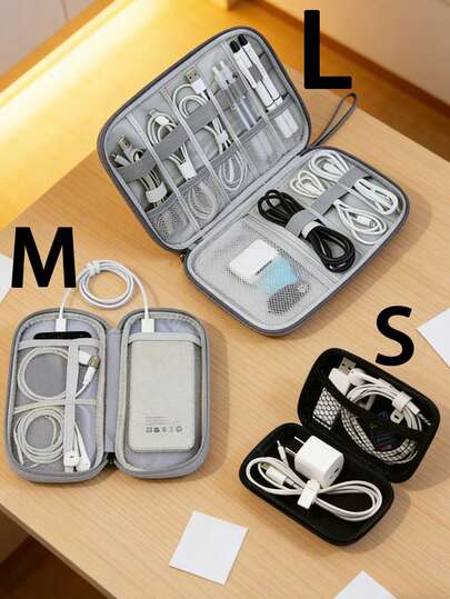 1个数码配件收纳袋，电子产品旅行整理袋，适用于手机壳、数据线、零钱包、珠宝、移动电源、鼠标、充电器、笔袋、硬盘、保护套、可水洗旅行收纳袋