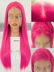Websterwigs Elegant 13x4 Lace Front Straight Hair Wig, 26 Inches, Rose Red/Pink/Light Pink, Synthetic Lace Front Wig With Pre-Plucked Hairline, Heat-Resistant Fiber Hair, Silky Straight, For Women, Cosplay, Party, Daily, Music Festival - 玫紅色 - 查看 1