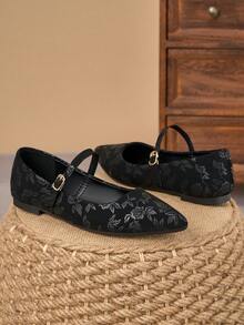 Women's Pointed Toe Splicing Low Vamp Flat Casual Shoes, Purple, Versatile, Suitable For Autumn And All Seasons - Black - View 3