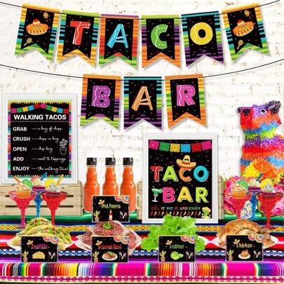 Taco Bar Decoration Kit, Mexican Party Decorations Taco Bar Sign Tent Garland Cinco De Mayo Mexican Theme Party Bachelorette Bridal Shower Wedding Birthday Taco Party Supplies
