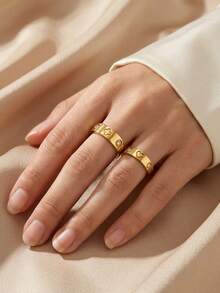 2/1pc Golden Jewelry Set, Sophisticated And Stainless Steel Ring, Ideal For Intimate Dating, Upscale Party Occasions, Daily Business Commutes, And Memorable Gifting, Crafted With A Minimalist Design And Eye-Catching Details, Sturdy Construction For Long-Term Wear, Combines Modern Fashion With Classic Elegance - Multicolor - View 1
