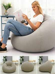 Delivery In 5-7 Days,TAIMASI 1pc Flocking Beanless Inflatable Lounge Chair - Multifunctional Portable Sofa With Round Single Seat Design - Ideal For Living Room, Office Lunch Break, Outdoor Picnic, Camping, And Relaxation Rosy Gray Purplish Blue - 1PC - 查看 4