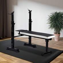 Steel Weight Bench W/ Squat Rack In Multiple Colors, 400 Lb User Capacity - Foldable Home Gym Equipment For Range Of Workouts W/ 6-Position Barbell Holder & Adjustable Seat And Recliner - Đen/Trắng - Xem 9