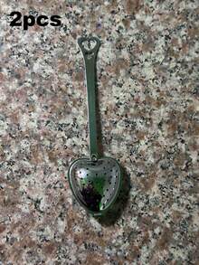 2件套心形不锈钢茶漏勺，带糖粉筛，适用于散装茶叶、香料和调味料。 - 銀色 - 查看 10