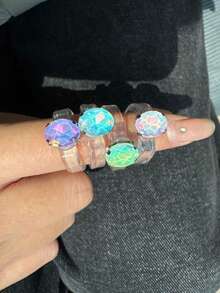 Set de 4 anillos de resina transparente y colorida, set de anillos con piedras facetadas brillantes, joyería para mujer, adecuado para verano, primavera, playa, regalo para amigos - Multicolor - Ver 2