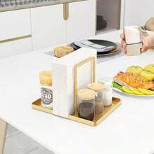 LSK Servilletero soporte de servilletas de metal para mesa con salero y pimienta dispensador de almacenamiento de servilletas para cocina mesa de cena y decoración de picnic dorado - Oro - Ver 6