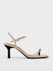 Square Toe Minimalist Sexy Thong Sandals, Buckle Strap Thin Heels, Elegant Lady Style, Spring - Beige - View 3