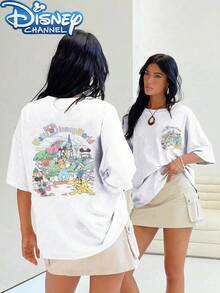 Disney  Walt Disney World Co-Branded Classic Character Printed T-Shirt, Short-Sleeved Round Neck Casual Top For Women, Suitable For Spring And Summer - 白色 - 查看 1