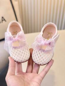 1 Pair Baby Girls' Summer New Lace Net Sandals, Flat Soft Bottom Casual Toddler Sandals - Pink - View 2