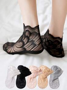 1/5/10 pares de calcetines invisibles con adorno de encaje para mujer, calcetines finos y transpirables con malla y encaje en la Bottom, ideales para el verano - Multicolor - Ver 1