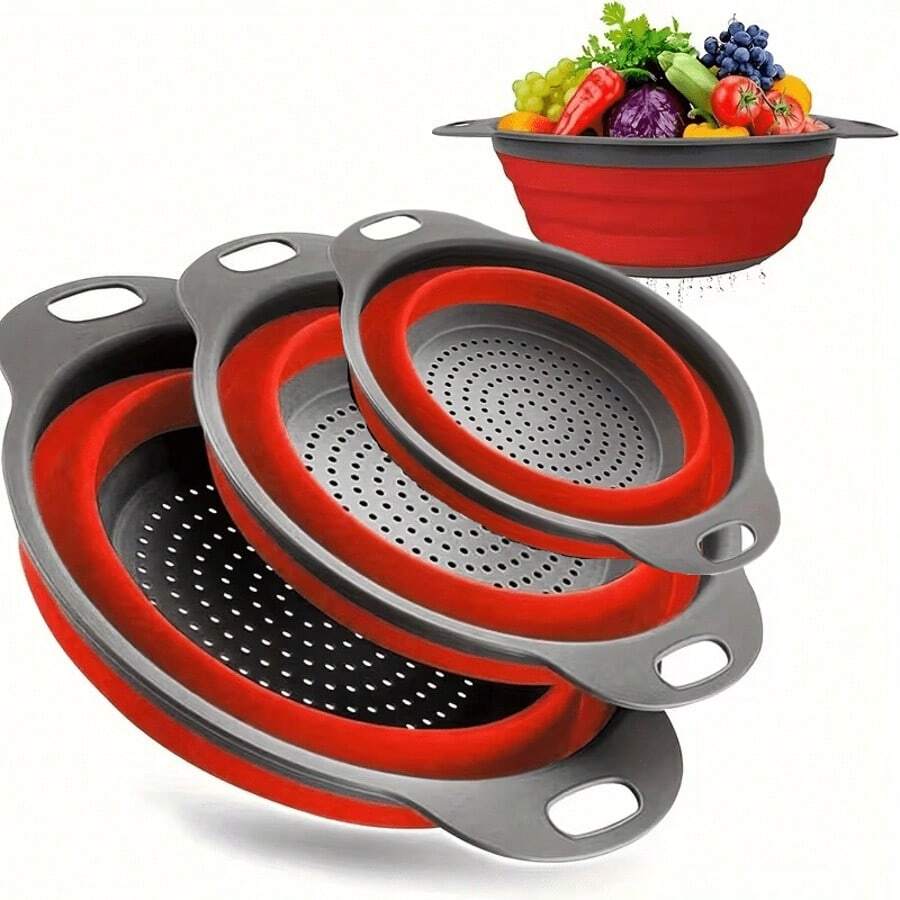 1pc/2pcs/3pcs Foldable Drain Basket Set, Minimalist Multi-Functional Washing Fruit Vegetable Pasta Drainer Kitchen Tool, Space-Saving Dish Vegetable Draining Rack, Essential For Back To School