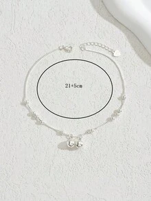 1 pieza Tobillera con colgante de campana de plata S925, diseño con cuentas, estilo fresco para uso diario en la playa en verano - Plateado - Ver 2