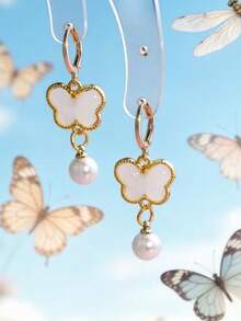 1 Pair Chinese Style Butterfly Pearl Pendant Earrings, Elegant Resin Faux Agate Jade Feeling Earrings, Chic Luxury Refined Jewelry - Butterfly - View 3