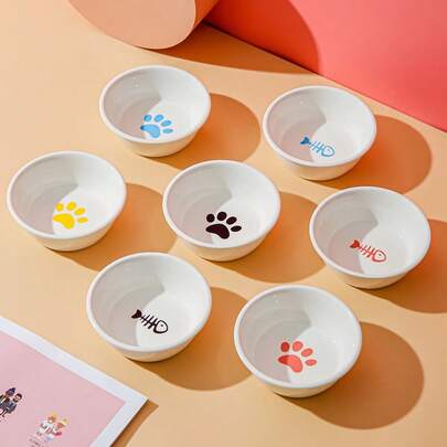Ceramic Pet Food Bowl - Paw Print/Fish Bone Design For Cats/Dogs. Cute Patterns (Paw Print, Fish Bone) + Multiple Color Options: Suitable For Cats/Dogs; Smooth Ceramic Material: Easy To Clean And Suitable For Pets. Durable, Suitable For Dry/Wet Food. Perfect For Pets' Daily Meals. Adorable Pet Feeding Bowl!