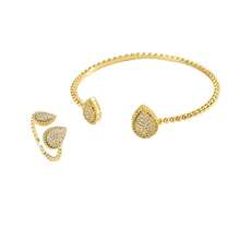 1 Set de Brazalete y Anillo Abierto Incrustado con Circonita Cúbica de Cobre, 2 Piezas - Juego de gotas de agua - Ver 3