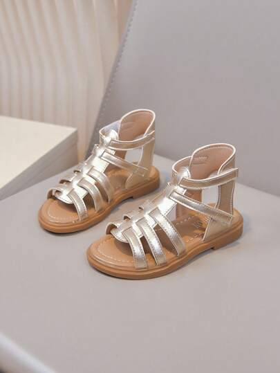 1双女童夏季休闲简约度假风户外露趾平底罗马凉鞋