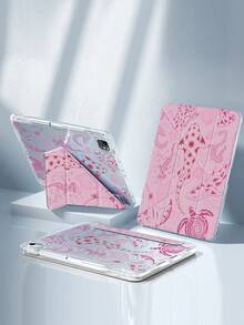 Pink Ocean Elements Shockproof Acrylic Crystal Clear Adorable Cartoon Marine Animal Shark And Seashell Double-Sided Back Cover Compatible With Ipad 7th 8th And 10th Generation 10.2 Inch It Has A Built-In Pen Slot Supports Sleep/Wake Function And Multiple Folding Stand Modes Gift Birthday - Multicolor - View 4