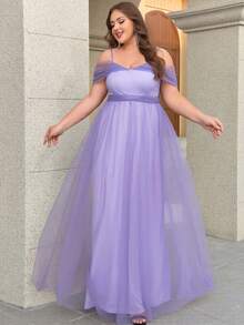 Women Plus Size Elegant Solid Color Elegant Mature Party Romantic Mesh Ruched Bust Zipper Ruffle/Flounce Formal Party Bridesmaid Dress For Wedding Guest Maid Of Honor Maxi Floor Length Prom Gowns Birthday Party Party Graduation Party Formal Evening Wedding Guest Prom Homecoming - Dusty Purple - View 5