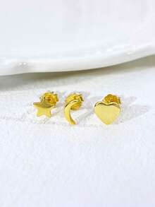 ESBERRY Bộ 3 bông tai hình trái tim, mặt trăng, ngôi sao, thích hợp đeo hàng ngày cho nữ, trang sức dự tiệc kỷ niệm, quà sinh nhật cho bạn gái. - Bông tai hình trái tim trăng sao - Xem 4