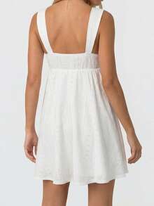 Đầm ngắn dáng chữ A có dây rút, chất liệu vải dệt họa tiết, thích hợp mặc hàng ngày và đi nghỉ mát. - trắng - Xem 5