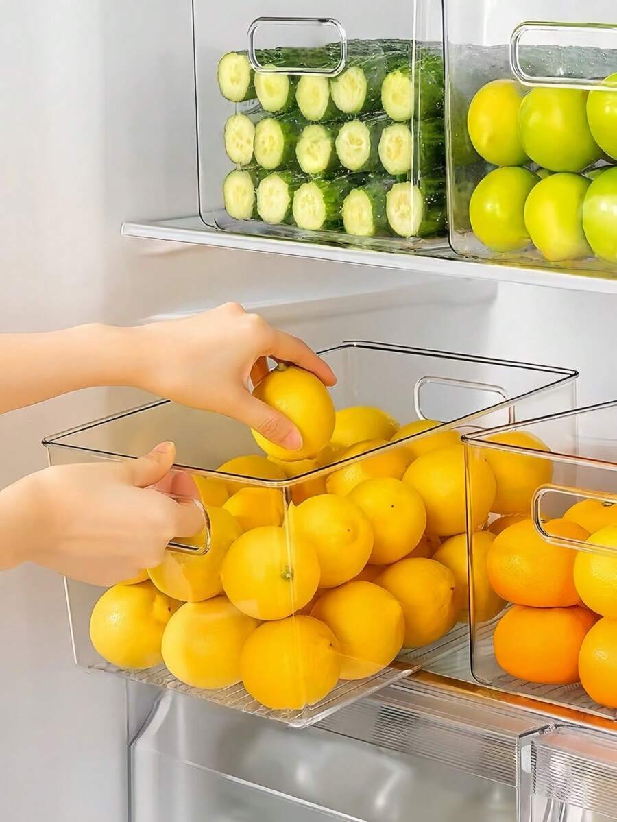 1/2pcs Transparent Plastic Storage Box, Food Pantry Organizer Box And Storage Container, Refrigerator Organizer Box, Kitchen Cabinet Organizer Box, Home Bathroom Freezer Refrigerator Storage Box, Food Storage And Organization Set