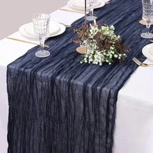 Rectangular Table Runner, 180*90CM, 300*90CM, 400*90CM, Cheese Cloth Table Runner, Bohemian Cheese Cloth Transparent Table Cloth, Suitable For Wedding, Holiday Party, Graduation Party, Birthday Or Holiday Party Cake Table Decor, Romantic Banquet Table Decor Chiffon Table Runner, Suitable For Outdoor And Indoor Colorful Tablecloth - Navy Blue - View 7