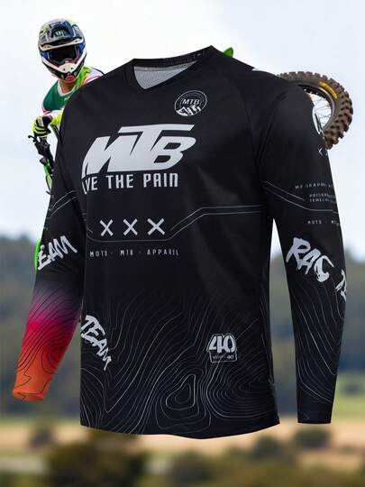 Herren Radtrikot, Rennanzug, Mountainbike, BMX, ATV, Downhill V-Ausschnitt T-Shirt, Fitness Langarm T-Shirt, Laufsport T-Shirt - Universelle Version, geeignet für Radfahren, Offroad, Motorradreisen, Wandern, Training, Angeln und lässigen Alltag