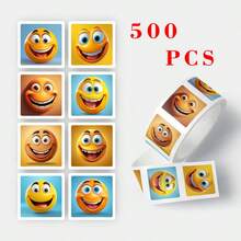 Cartoon Smiling Face Sticker Roll -500 Stickers Per Roll, Suitable For Water Bottles, Laptops, Skateboards, Birthday Party Souvenirs, And Classroom Rewards - CX-20 (500pcs) - View 11